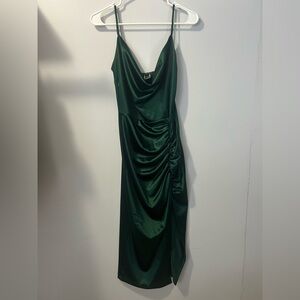 Windsor Deep Green Satin Midi Dress